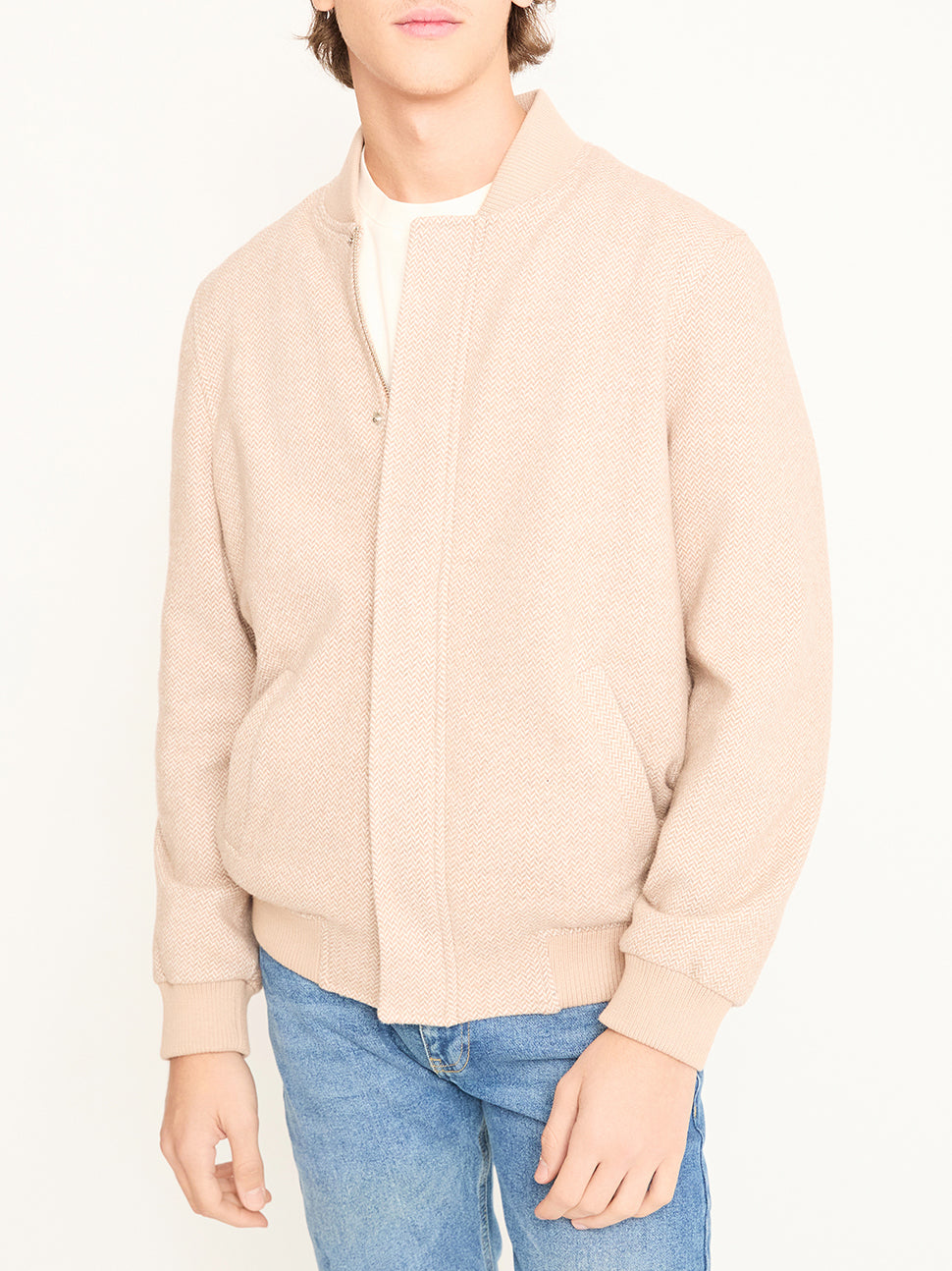Balıksırtı Bomber Ceket – Bej | Erkek Kalıp, Unisex Stil