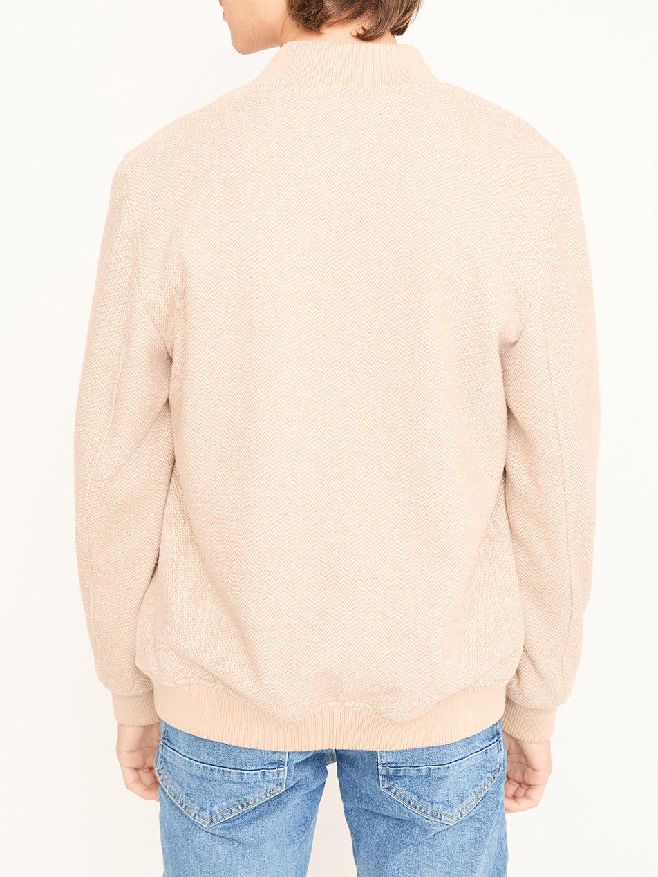Balıksırtı Bomber Ceket – Bej | Erkek Kalıp, Unisex Stil