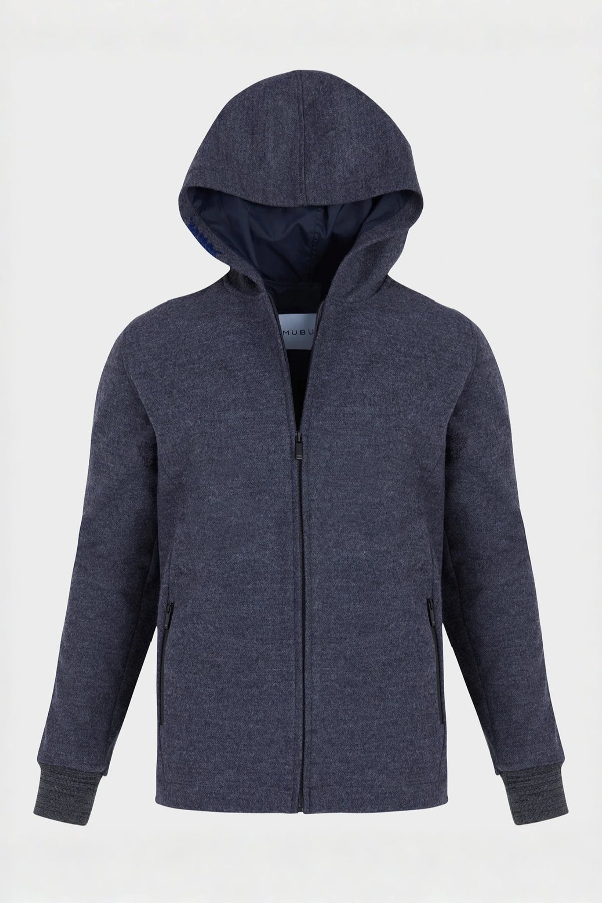 Fancy Coat | Lacivert Yünlü Örme Kapüşonlu Mont Ceket ghost çekim.
