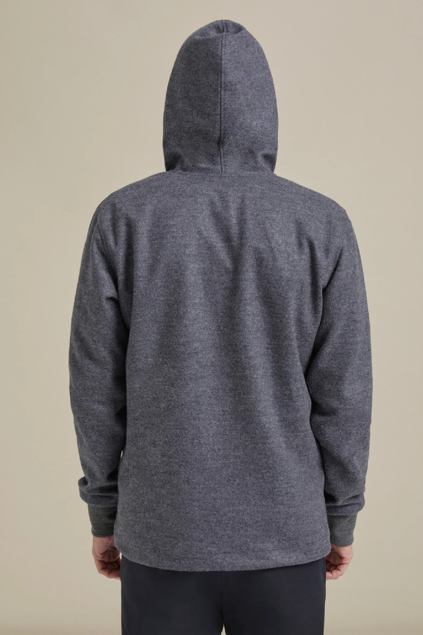 Fancy Coat | Antrasit Yünlü Örme Kapüşonlu Mont Ceket arka görünüm kapalı kapüşon.