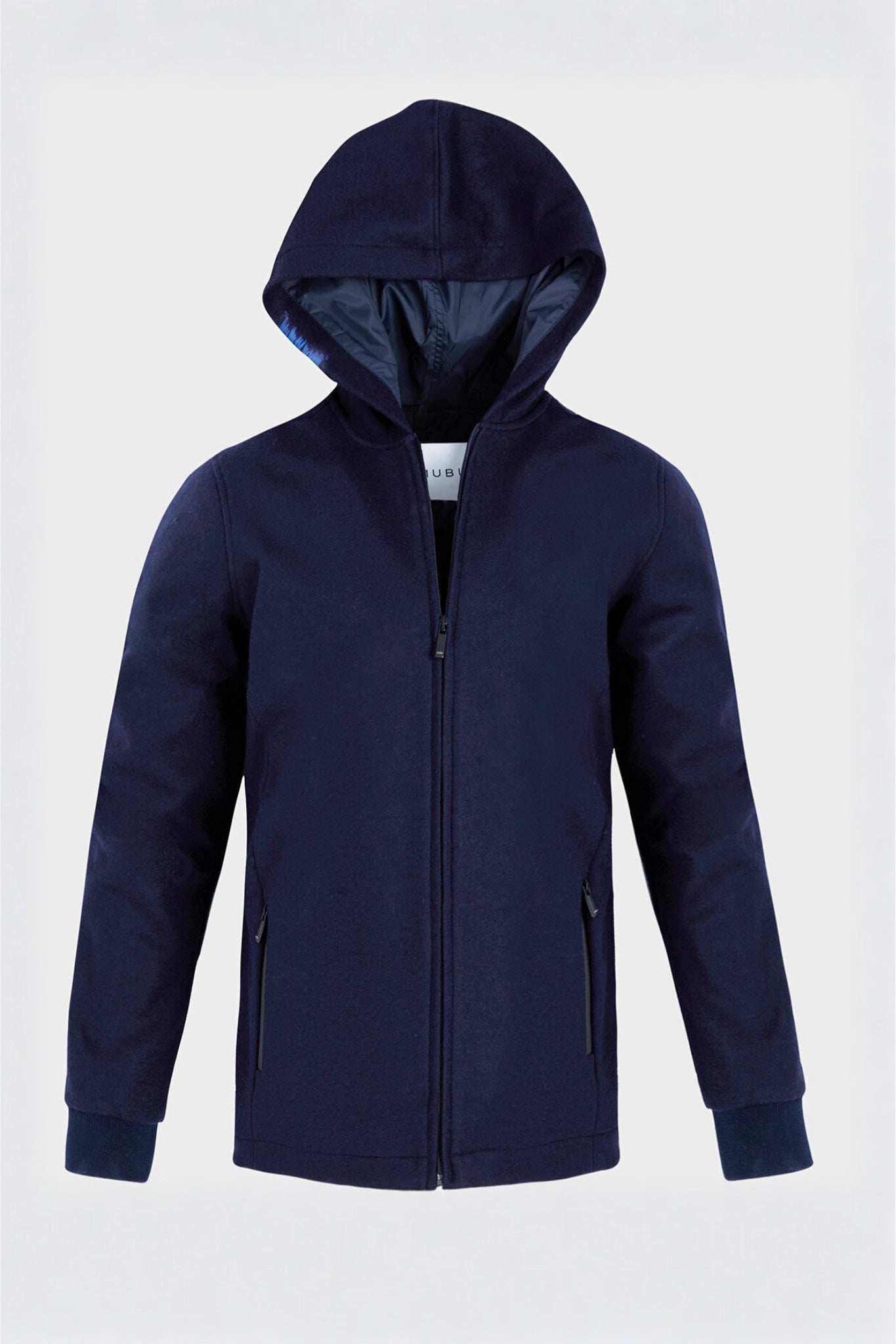 Fancy Coat | Lacivert Yünlü Örme Kapüşonlu Mont Ceket ghost çekim.