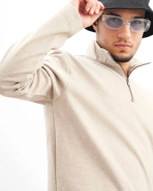 MUBU Diago Half-Zip Latte Teknik Kazak - Fermuar Detayı