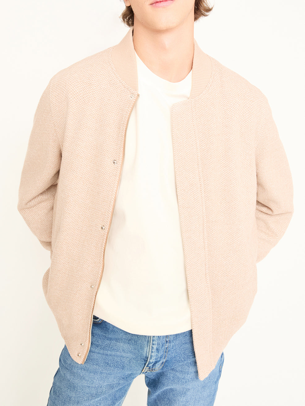 Herringbone Bomber Jacket / Beige