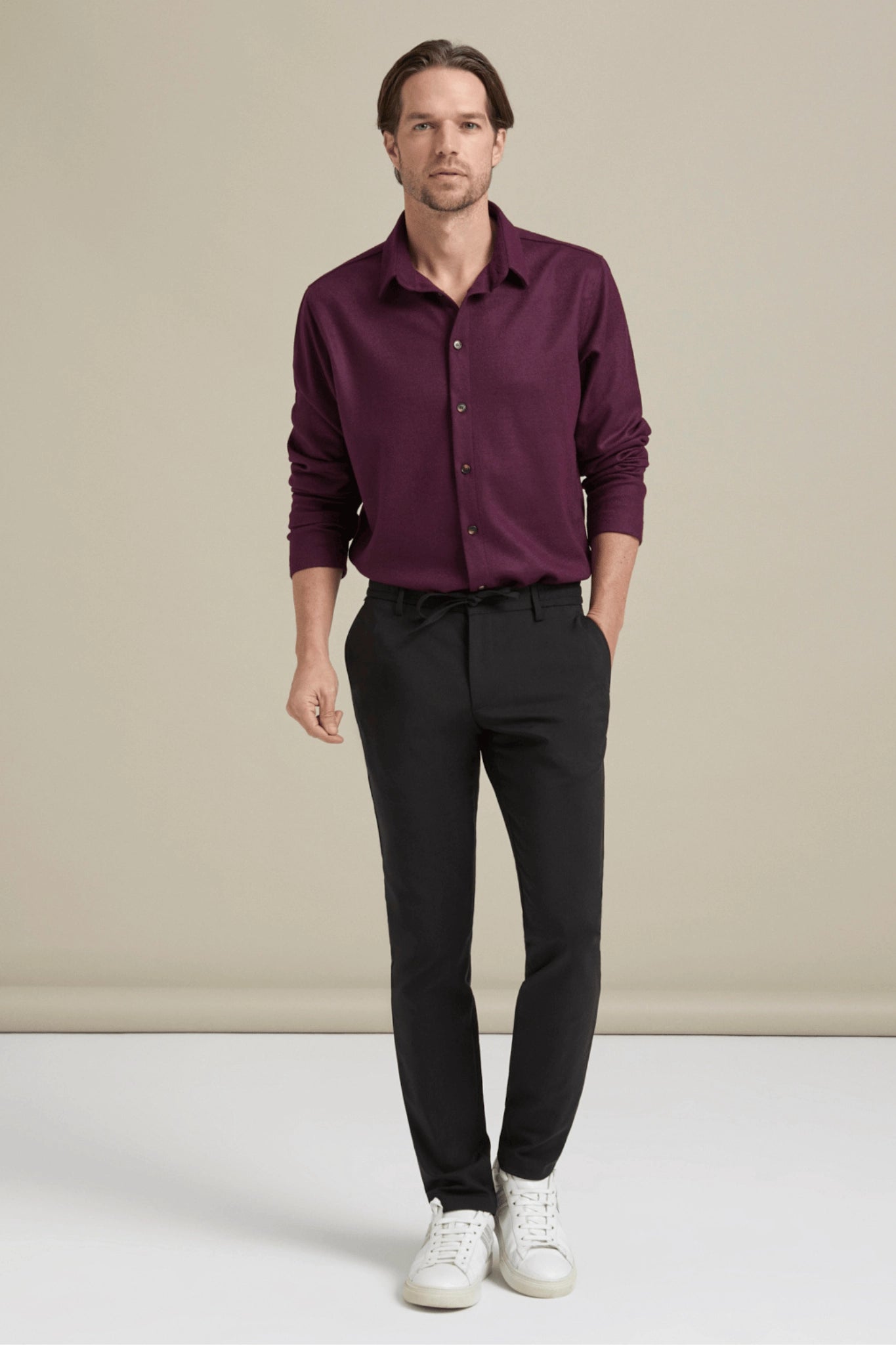 Bonny Cardies – Yünlü Hırka Gömlek bordo kombinli look.