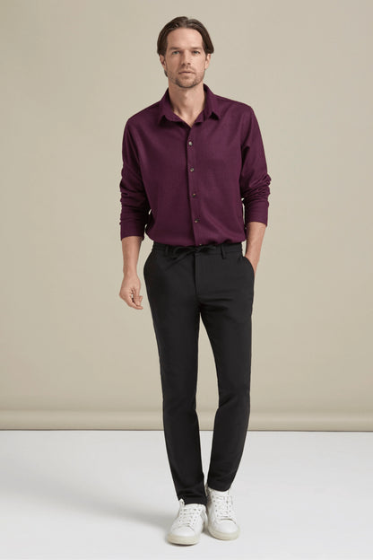 Bonny Cardies – Yünlü Hırka Gömlek bordo kombinli look.