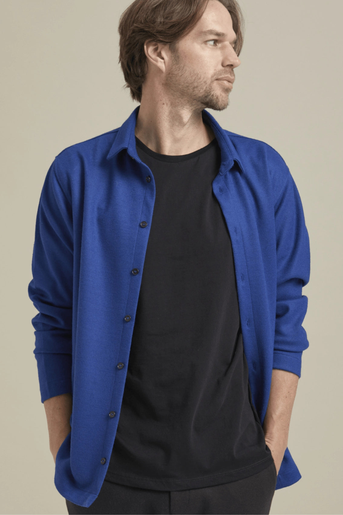 Bonny Cardies – Yünlü Hırka Gömlek mavi yakın çekim önü açık