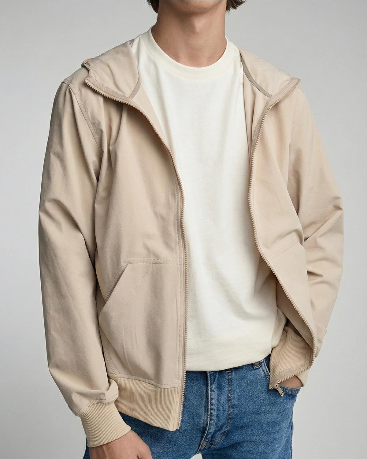 BREEZE | Krem Bel Boy Hafif Rüzgarlık Mont önü açık stüdyo çekimi