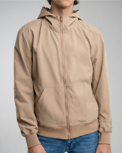 BREEZE | Mocha Bel Boy Hafif Rüzgarlık Mont önü kapalı stüdyo çekimi