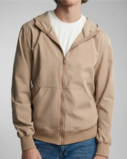 BREEZE | Mocha Bel Boy Hafif Rüzgarlık Mont önü yarım kapalı, biye detay stüdyo çekimi