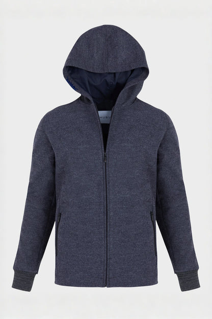 Fancy Coat | Lacivert Yünlü Örme Kapüşonlu Mont Ceket ghost çekim.