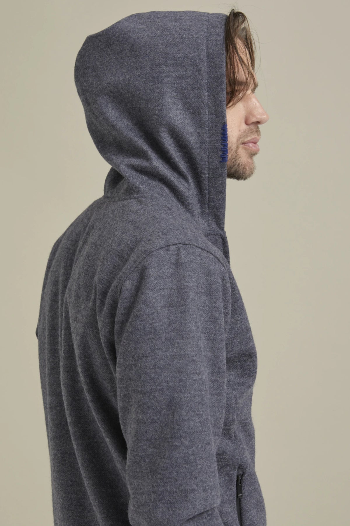 Fancy Coat | Antrasit Yünlü Örme Kapüşonlu Mont Ceket arka görünüm kapalı kapüşon.