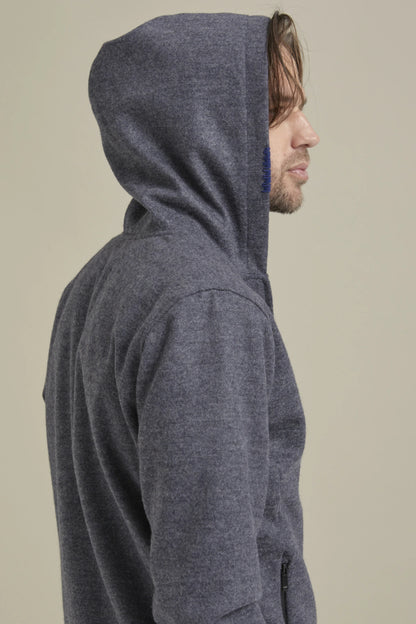 Fancy Coat | Antrasit Yünlü Örme Kapüşonlu Mont Ceket arka görünüm kapalı kapüşon.