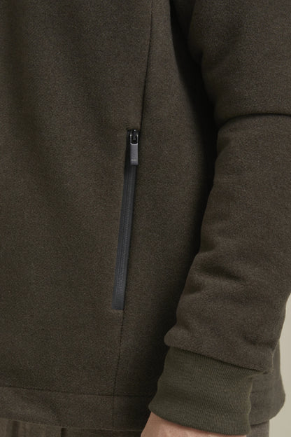Fancy Coat | Haki Yünlü Örme Kapüşonlu Mont Ceket su geçirmez özel fermuar detay çekimi.