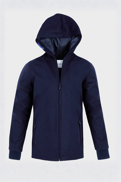 Fancy Coat | Lacivert Yünlü Örme Kapüşonlu Mont Ceket ghost çekim.