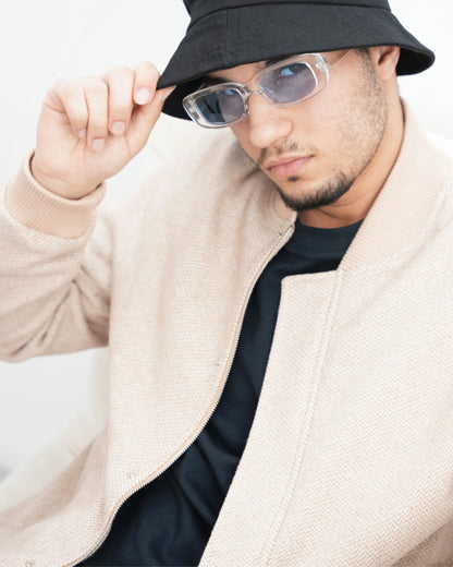 MUBU Balıksırtı Bomber Ceket – Bej - Manken close up Görünüm