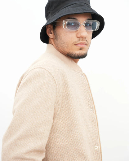 MUBU Balıksırtı Bomber Ceket – Bej - Manken Yan Görünüm