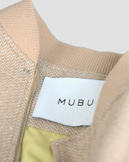 MUBU Balıksırtı Bomber Ceket – Bej - Flat Etiket ve Ribana Detay Çekim