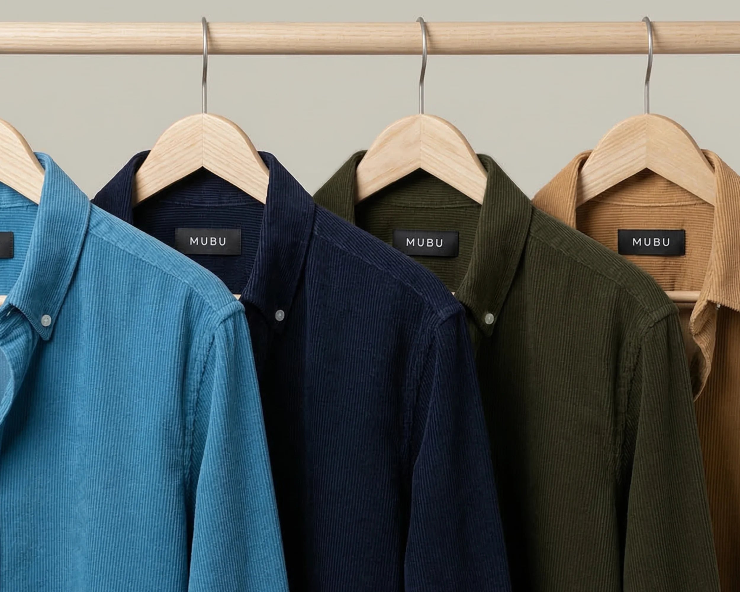 Mubu Cosseat Kadife Gömlek Askıda Dört Renk (Mavi, Lacivert, Haki Camel) Banner Görseli