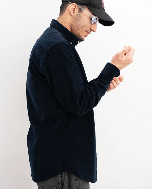 MUBU Cosserat Lacivert Kadife Gömlek - Düz Yan Görünüm