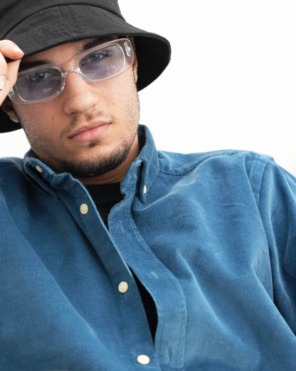 MUBU Cosserat Açık Mavi Kadife Gömlek - Model Portre