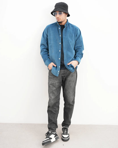 MUBU Cosserat Açık Mavi Kadife Gömlek - Model Tam Boy