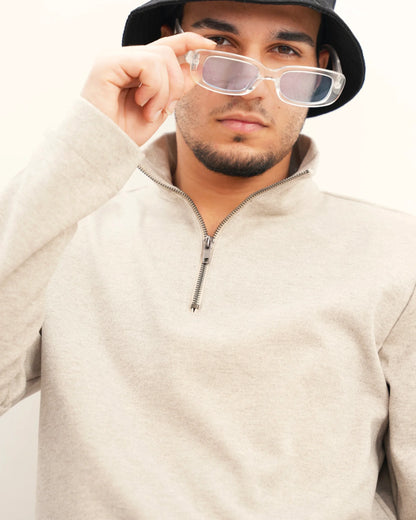 MUBU Diago Half-Zip Latte Teknik Kazak - Yaka Detayı