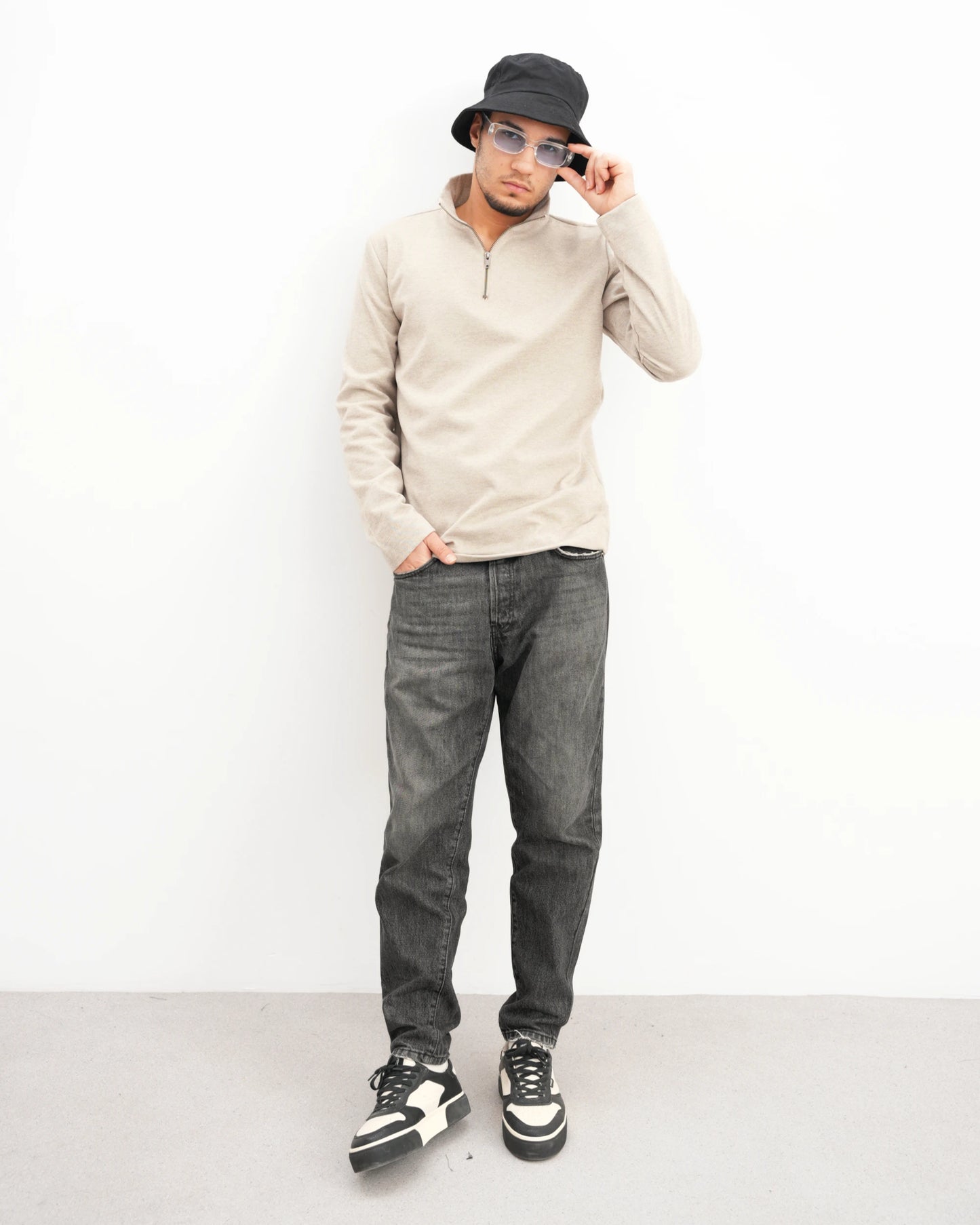 MUBU Diago Half-Zip Latte Teknik Kazak - Model Tam Boy