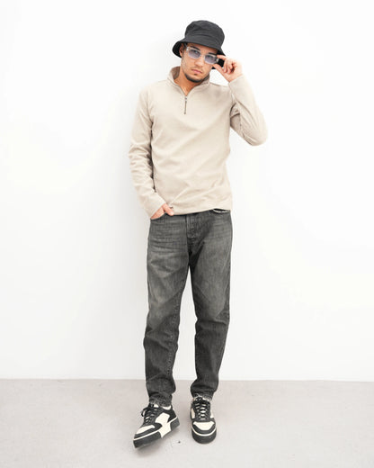 MUBU Diago Half-Zip Latte Teknik Kazak - Model Tam Boy