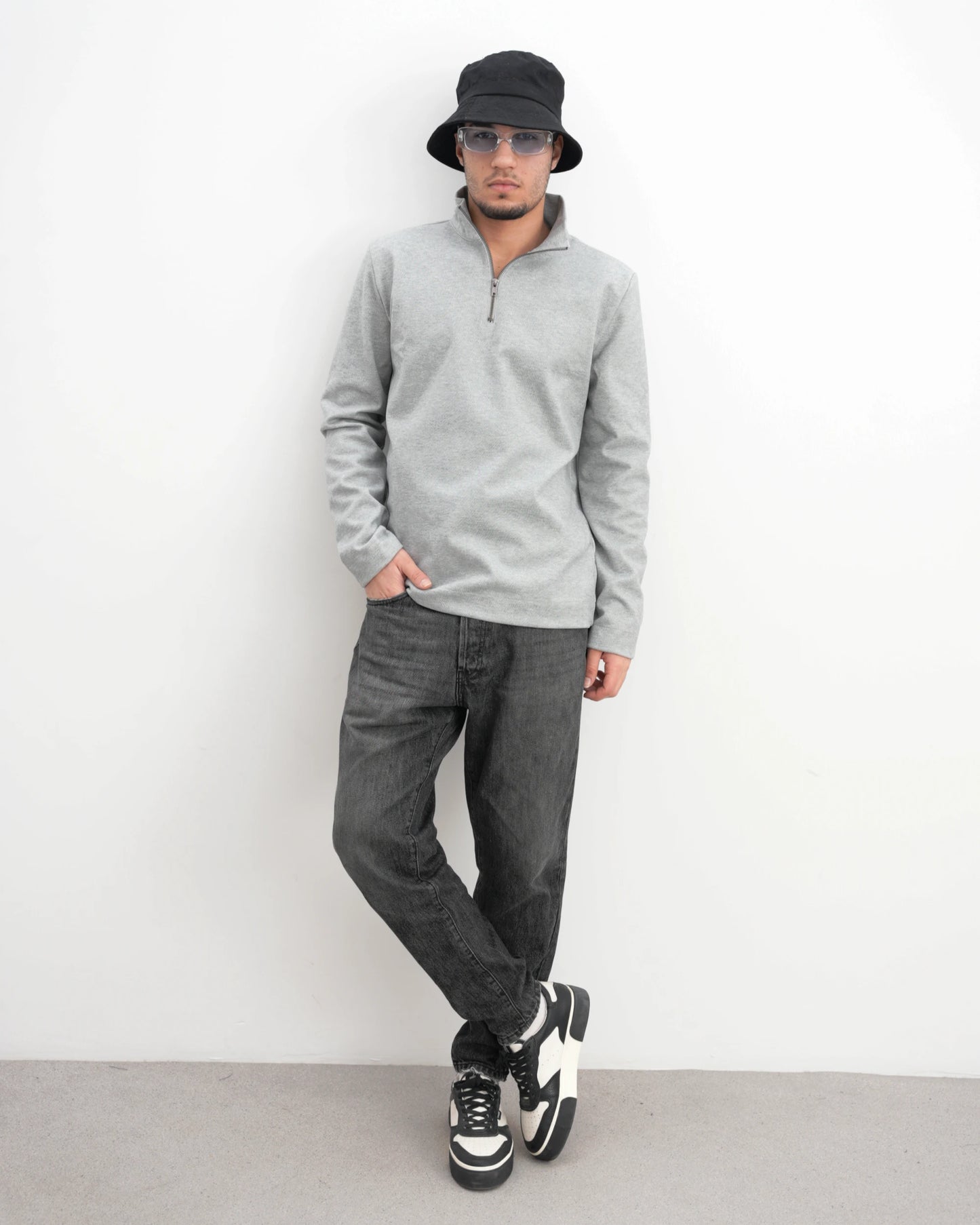 MUBU Diago Half-Zip Silver Melanj Teknik Kazak - Model Tam Boy