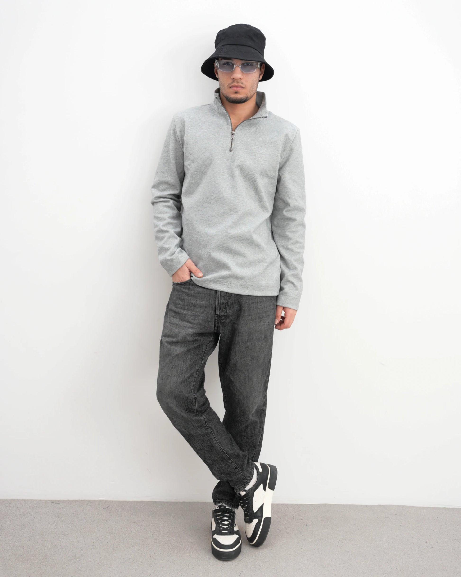 MUBU Diago Half-Zip Silver Melanj Teknik Kazak - Model Tam Boy