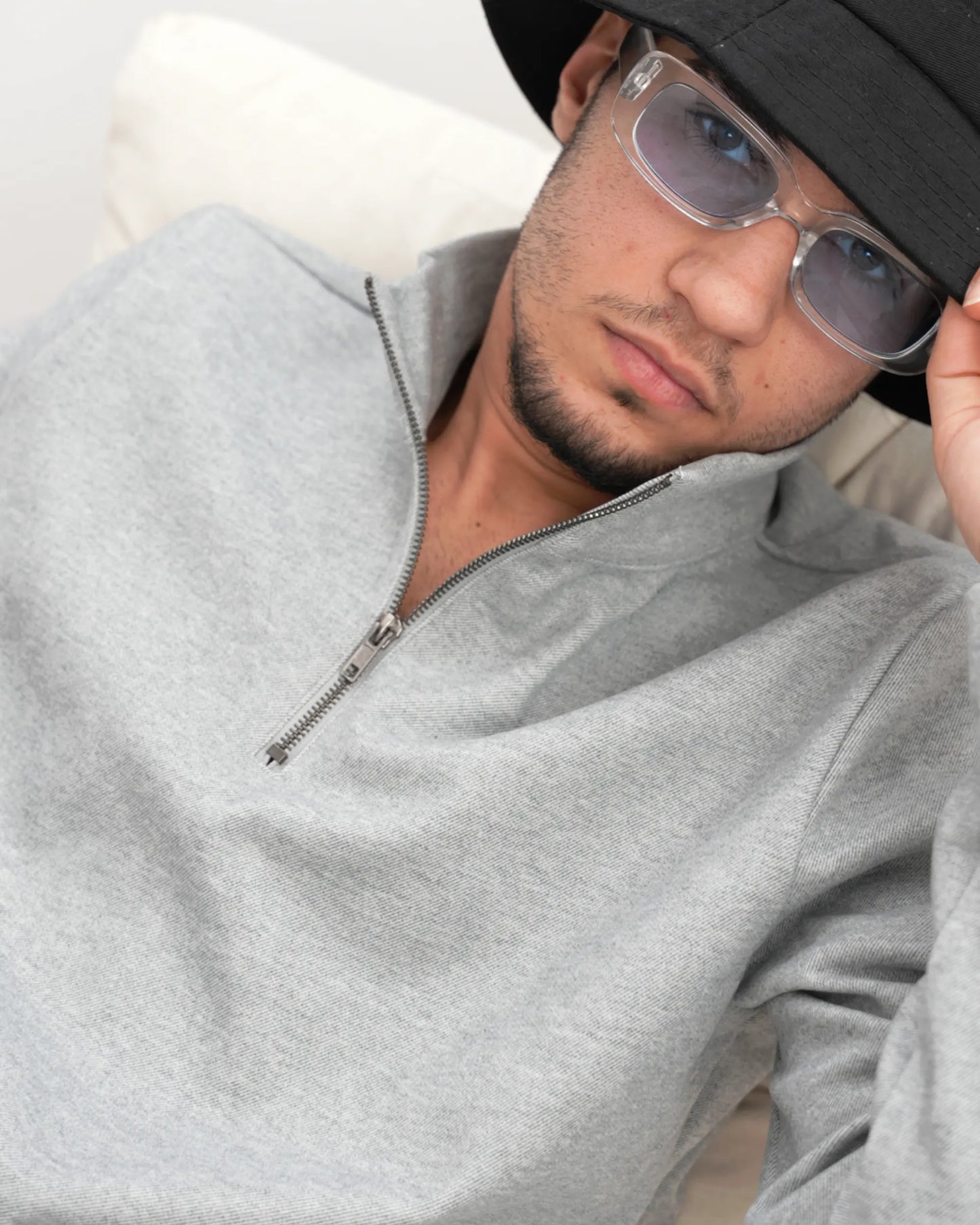 MUBU Diago Half-Zip Silver Melanj Teknik Kazak - Yaka Detayı