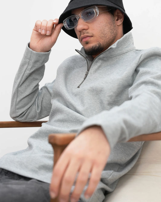 MUBU Diago Half-Zip Silver Melanj Teknik Kazak - Model Lifestyle