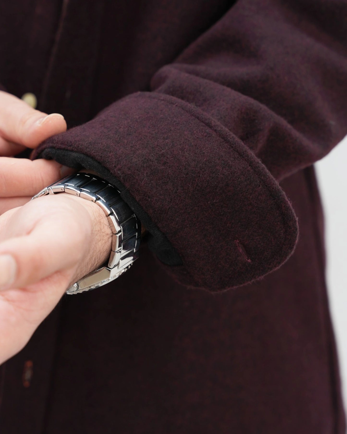 MUBU Heritage Bordo Yün Gömlek Ceket - Manşet Detayı