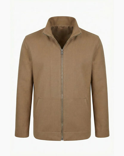 Camel renkli kurumsal logolu şık gramajlı çelik fermuarlı kanguru cepli dik yaka ceket, toptan üretim - MUBU Staff Wear