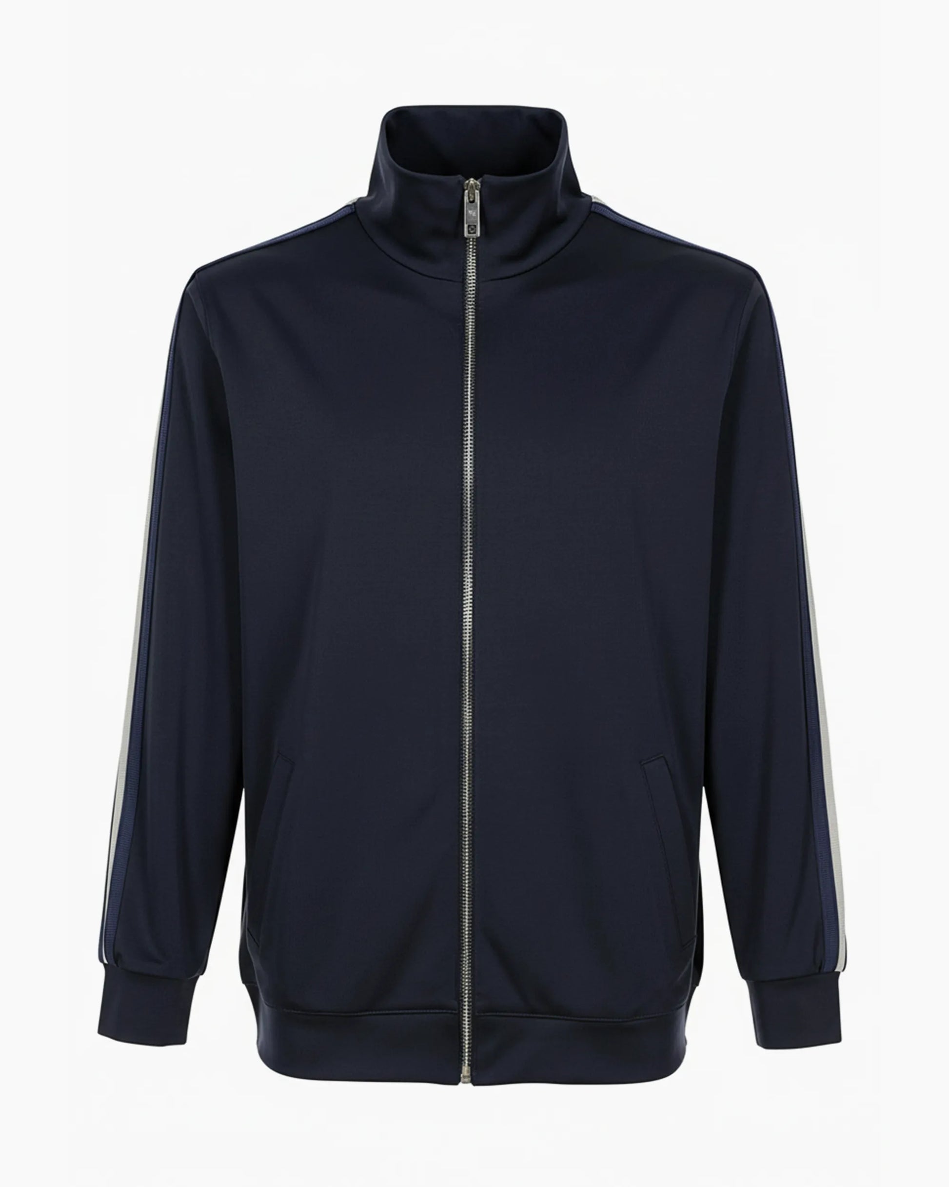 Lacivert teknik kumaş çelik fermuarlı kendi kumaşından ribanalı premium kurumsal eşofman üstü, toptan üretim - MUBU Staff Wear