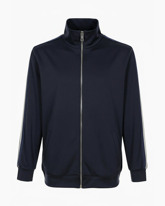 Lacivert teknik kumaş çelik fermuarlı kendi kumaşından ribanalı premium kurumsal eşofman üstü, toptan üretim - MUBU Staff Wear