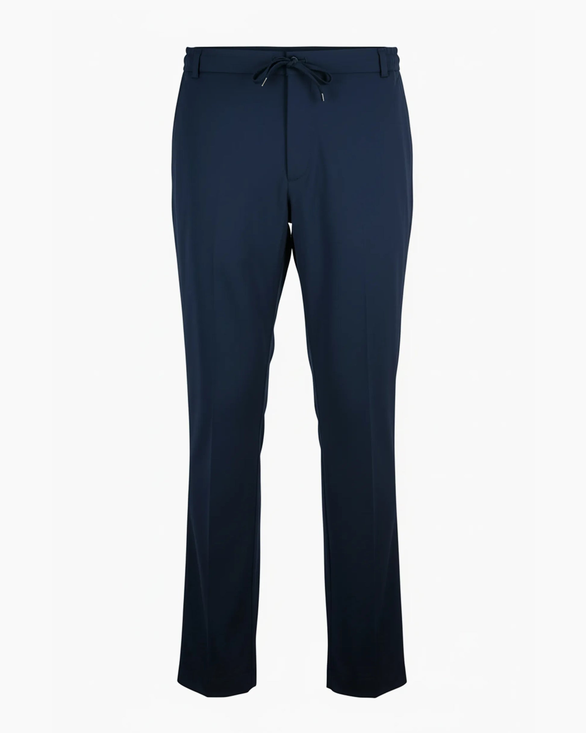 Lacivert renkli kurumsal logolu teknik kumaş belden bağlamalı smart-casual pantolon, modern ofis ekipleri için toptan üretim - MUBU Staff Wear