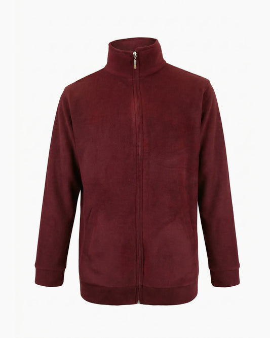 Bordo renkli kurumsal logolu ısı yalıtımlı gizli yan cepli polar hırka, toptan üretim - MUBU Staff Wear