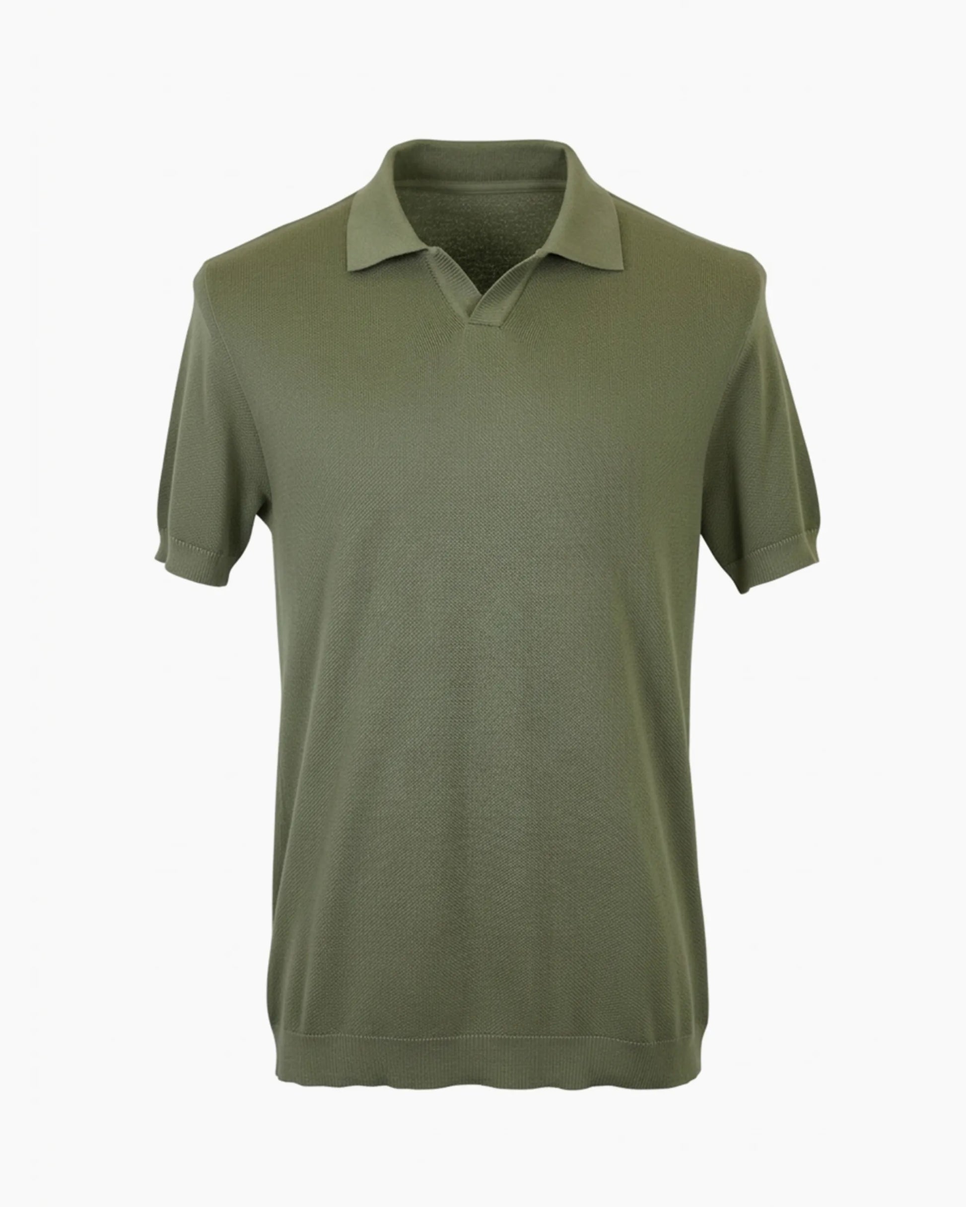 Haki renkli premium triko örgü dikişsiz ve düğmesiz polo yaka tişört, kurumsal logolu toptan üretim - MUBU Staff Wear