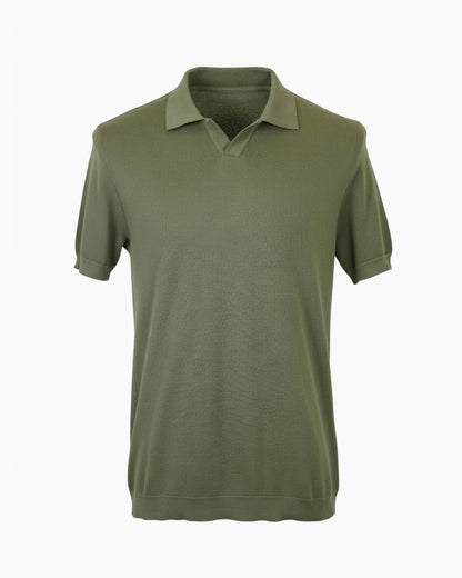 Haki renkli premium triko örgü dikişsiz ve düğmesiz polo yaka tişört, kurumsal logolu toptan üretim - MUBU Staff Wear