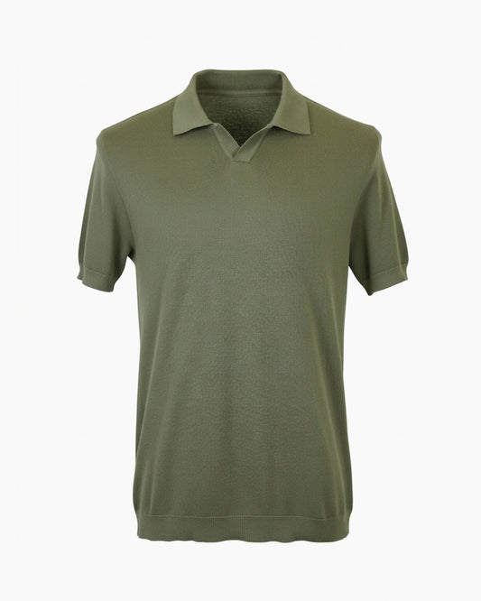 Haki renkli premium triko örgü dikişsiz ve düğmesiz polo yaka tişört, kurumsal logolu toptan üretim - MUBU Staff Wear