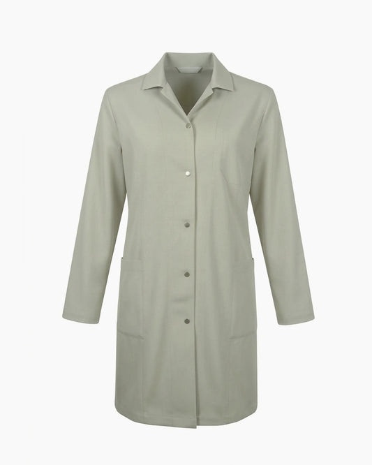 Taş rengi uzun boy profesyonel iş ceketi ve klinik önlüğü, kurumsal logolu toptan üniforma üretimi - MUBU Staff Wear