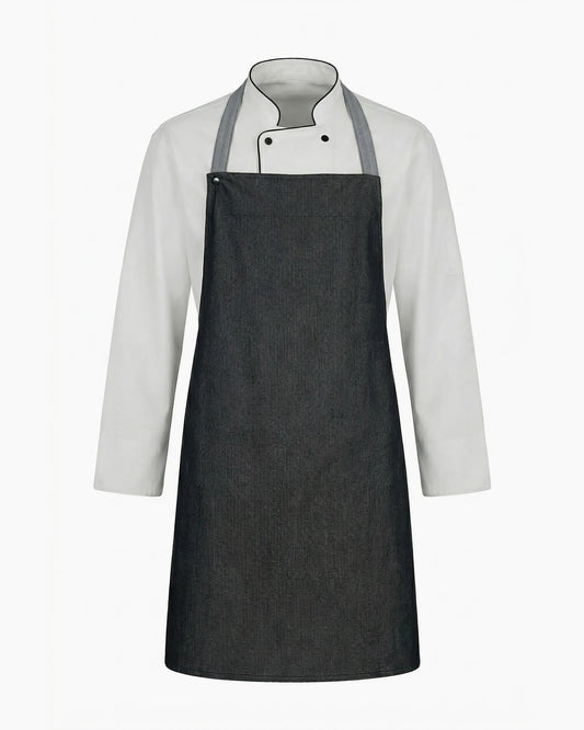 Antrasit renkli cepsiz minimalist klasik askılı şef önlüğü, kurumsal logolu toptan üniforma üretimi - MUBU Staff Wear