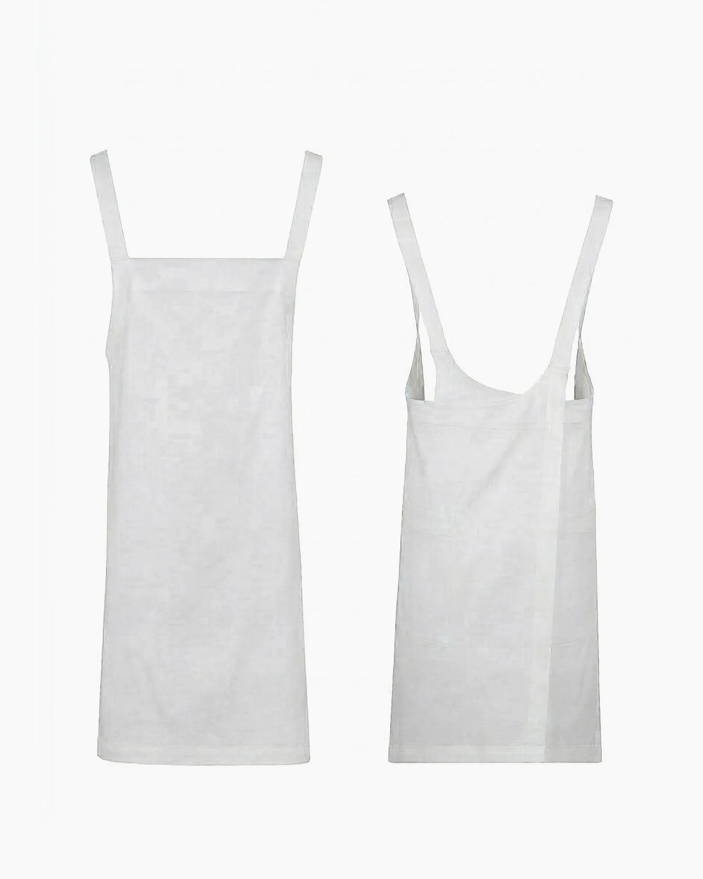 Beyaz çapraz askılı boyun bağsız japon stil ergonomik servis önlüğü, kurumsal logolu toptan üniforma üretimi - MUBU Staff Wear