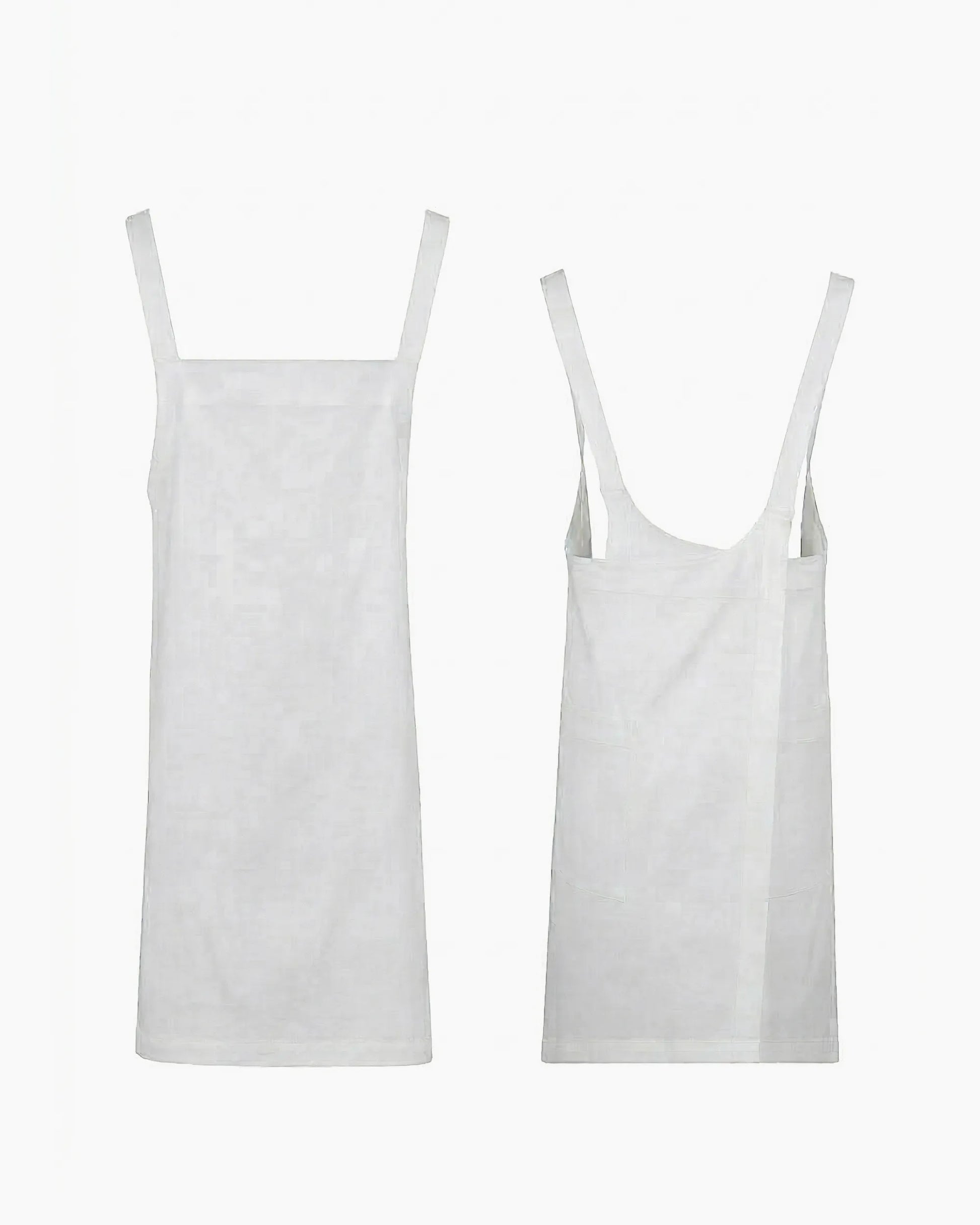 Beyaz çapraz askılı boyun bağsız japon stil ergonomik servis önlüğü, kurumsal logolu toptan üniforma üretimi - MUBU Staff Wear