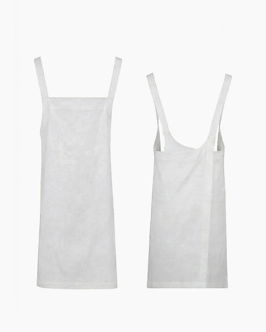 Beyaz çapraz askılı boyun bağsız japon stil ergonomik servis önlüğü, kurumsal logolu toptan üniforma üretimi - MUBU Staff Wear