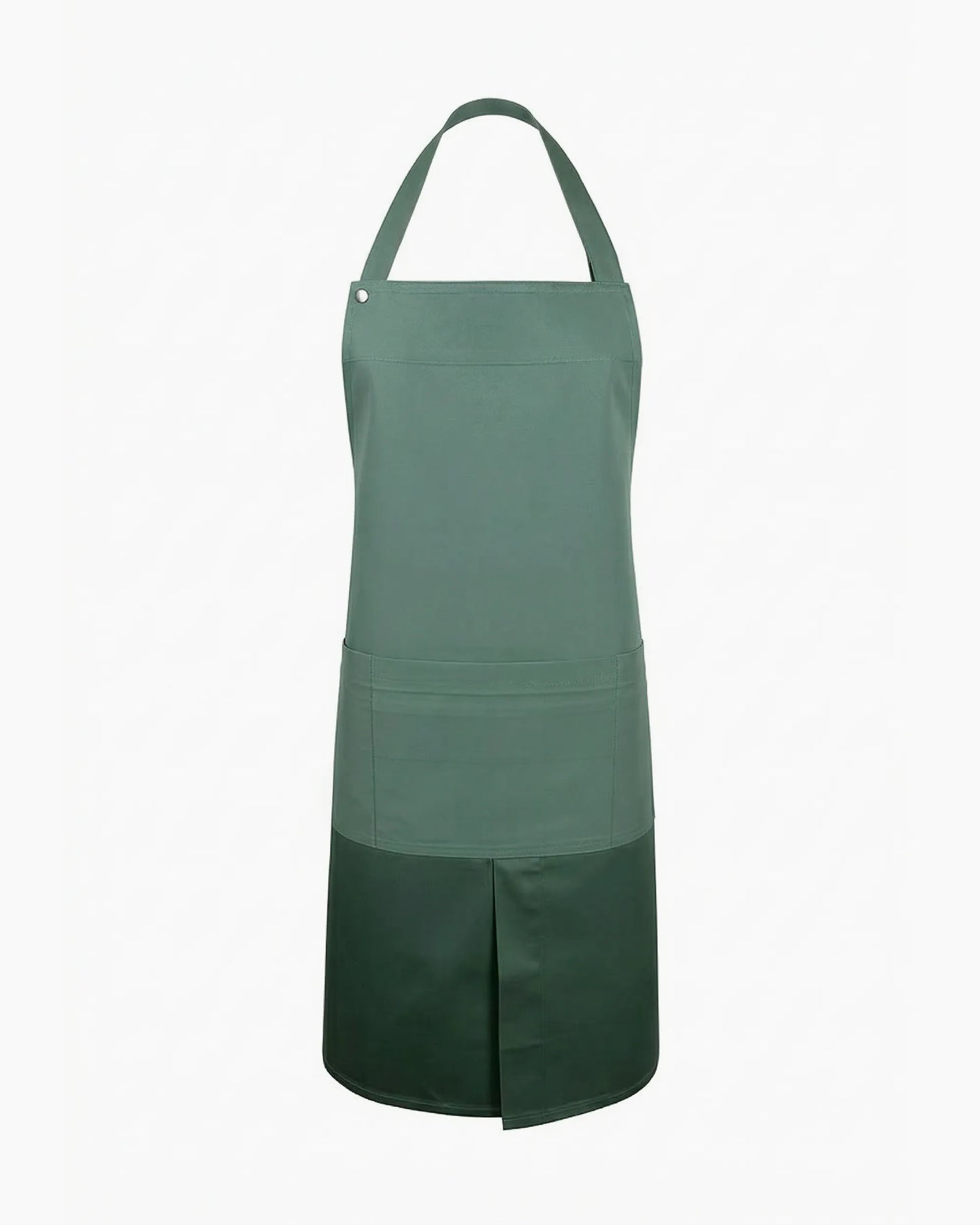 Çağla yeşili önden yırtmaçlı çıtçıt askılı ergonomik şef önlüğü, kurumsal logolu toptan üretim - MUBU Staff Wear