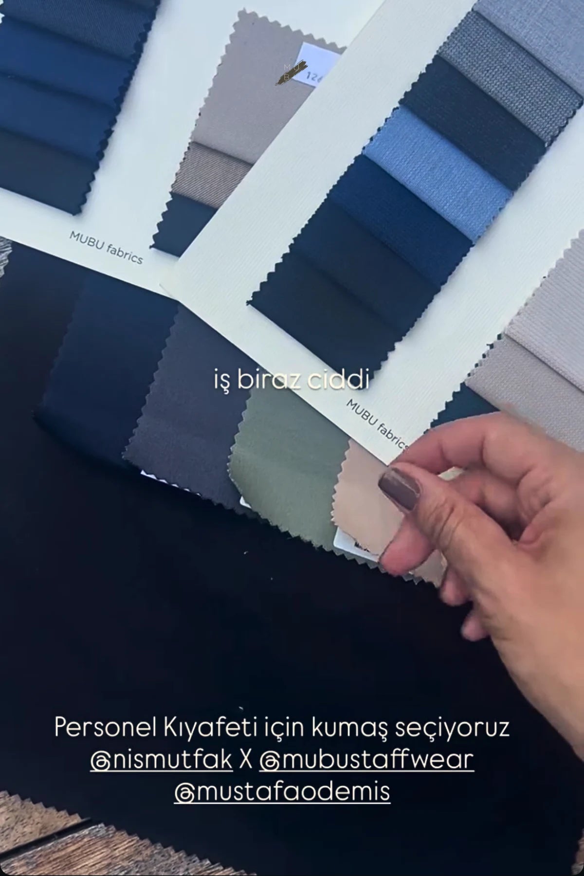 MUBU'nun Nismutfak için personel kıyafeti kumaş numunesi seçimi.