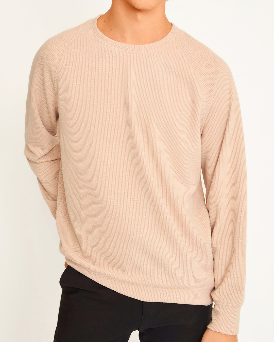Reglan Kol, Relaxed Fit Unisex Bej Triko
