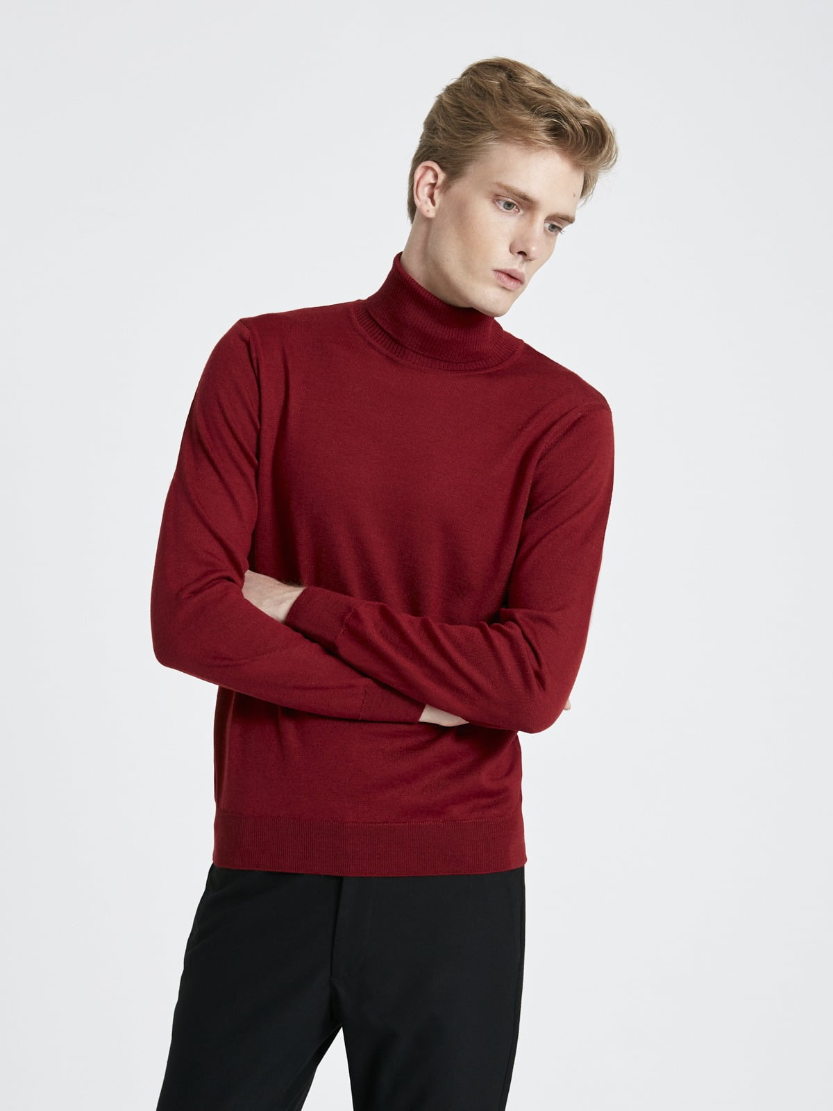 Bordo yünlü balıkçı model kazak.
